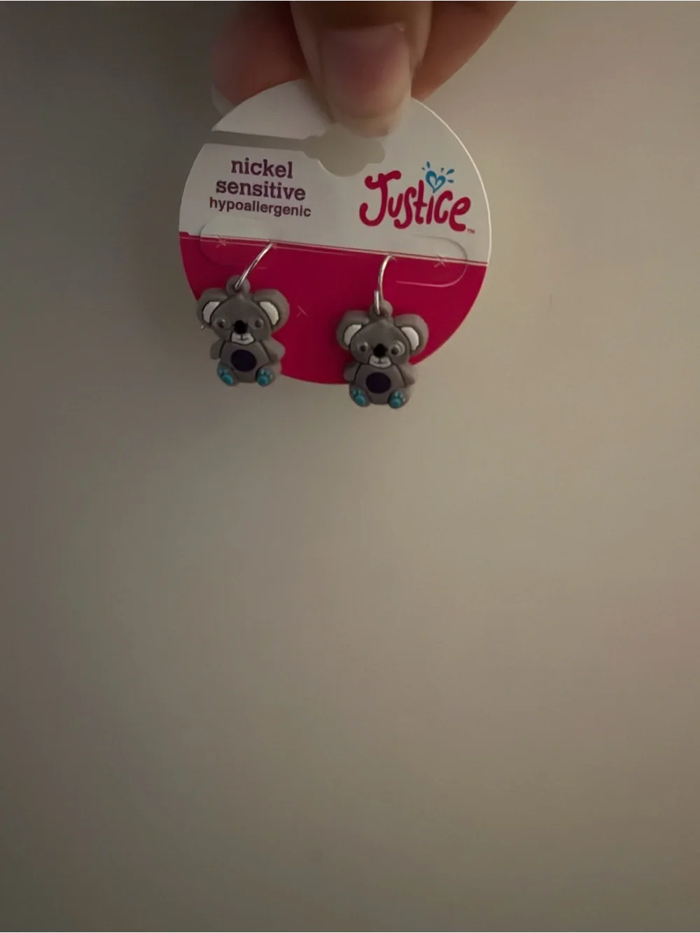 Justice Kids Gray Koala Earrings with Teal and Purple Accents